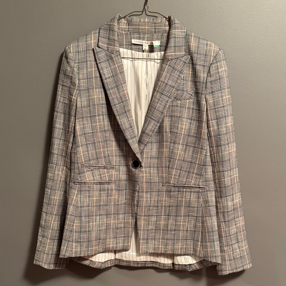 Veronica Beard black and blue plaid blazer